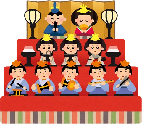 ひな壇に飾られた雛人形のイラスト