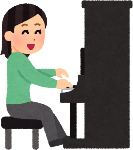 アップライトピアノを弾く人のイラスト