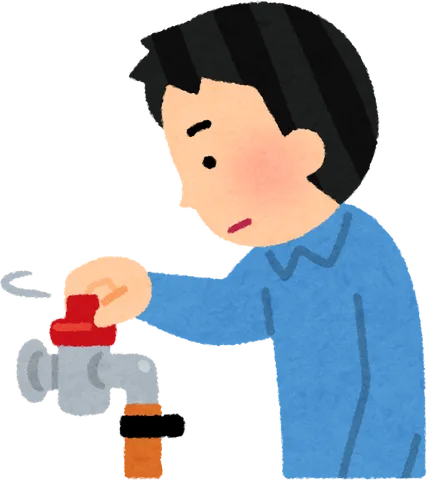 ガスの元栓を閉じる人のイラスト