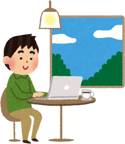 カフェで仕事をする人のイラスト