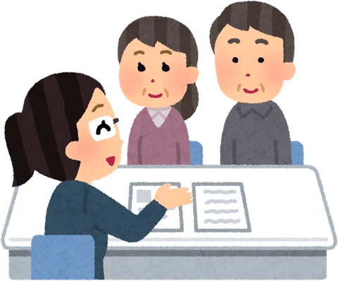 相談員に説明を受ける人のイラスト